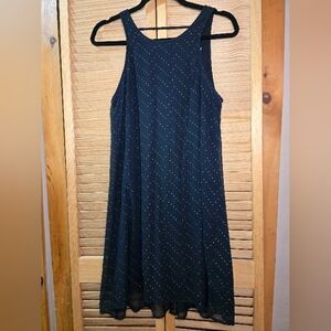 Lush Black Knee Length Dress with Gold Chevron Dots Pattern, Size Small